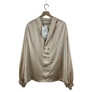 Fehaute Women's XXL NWT Champagne Satin Crepe Drapey Button Blouse Old Money